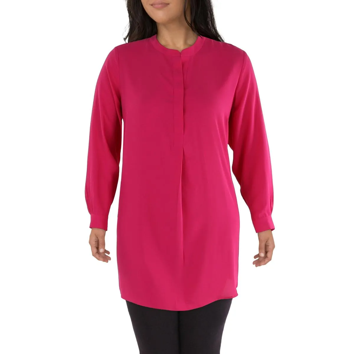 Anne Klein Womens Plus Vented Hem Henley Tunic Top