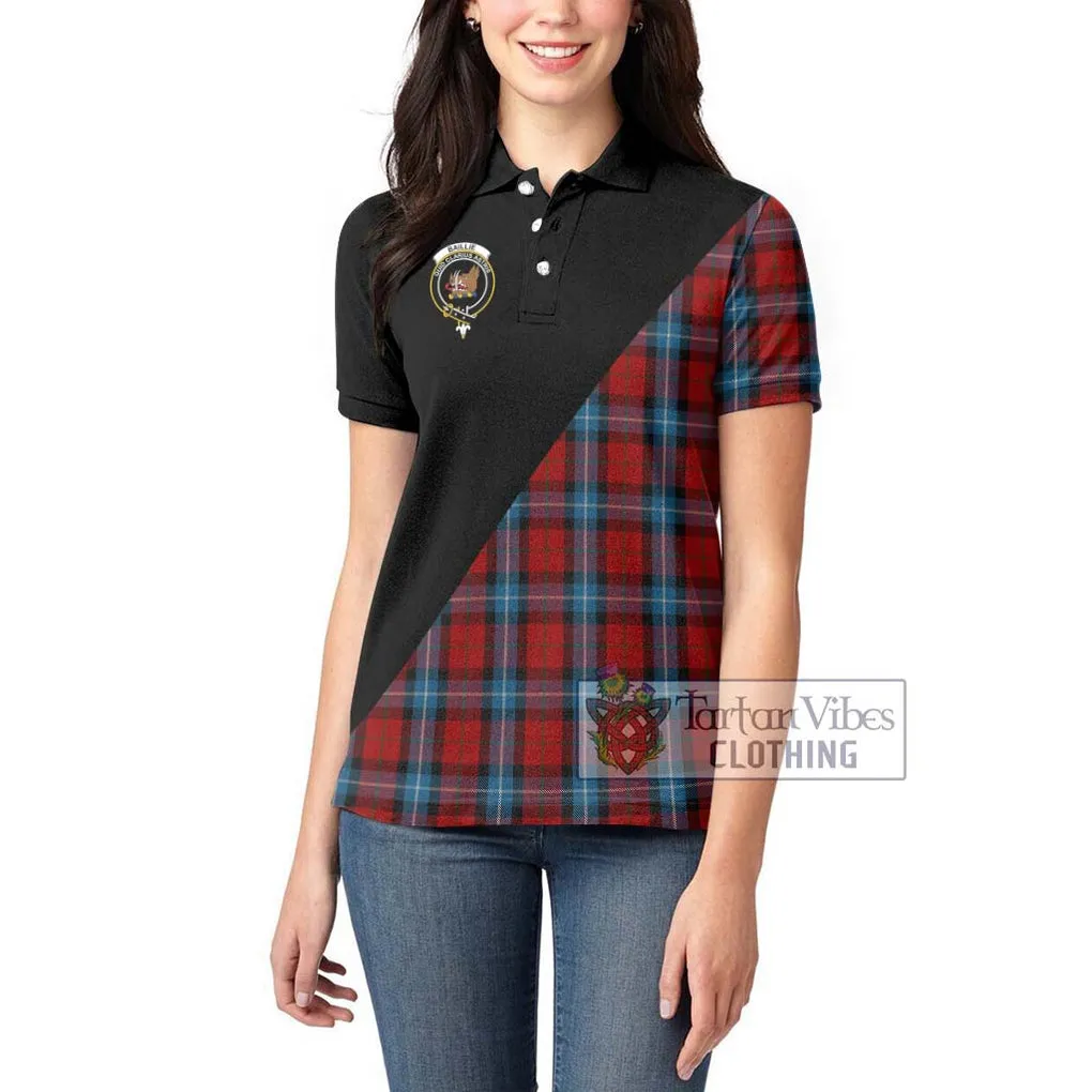 Baillie of Polkemmet Red Tartan Women's Polo Shirt with Family Crest and Military Logo Style