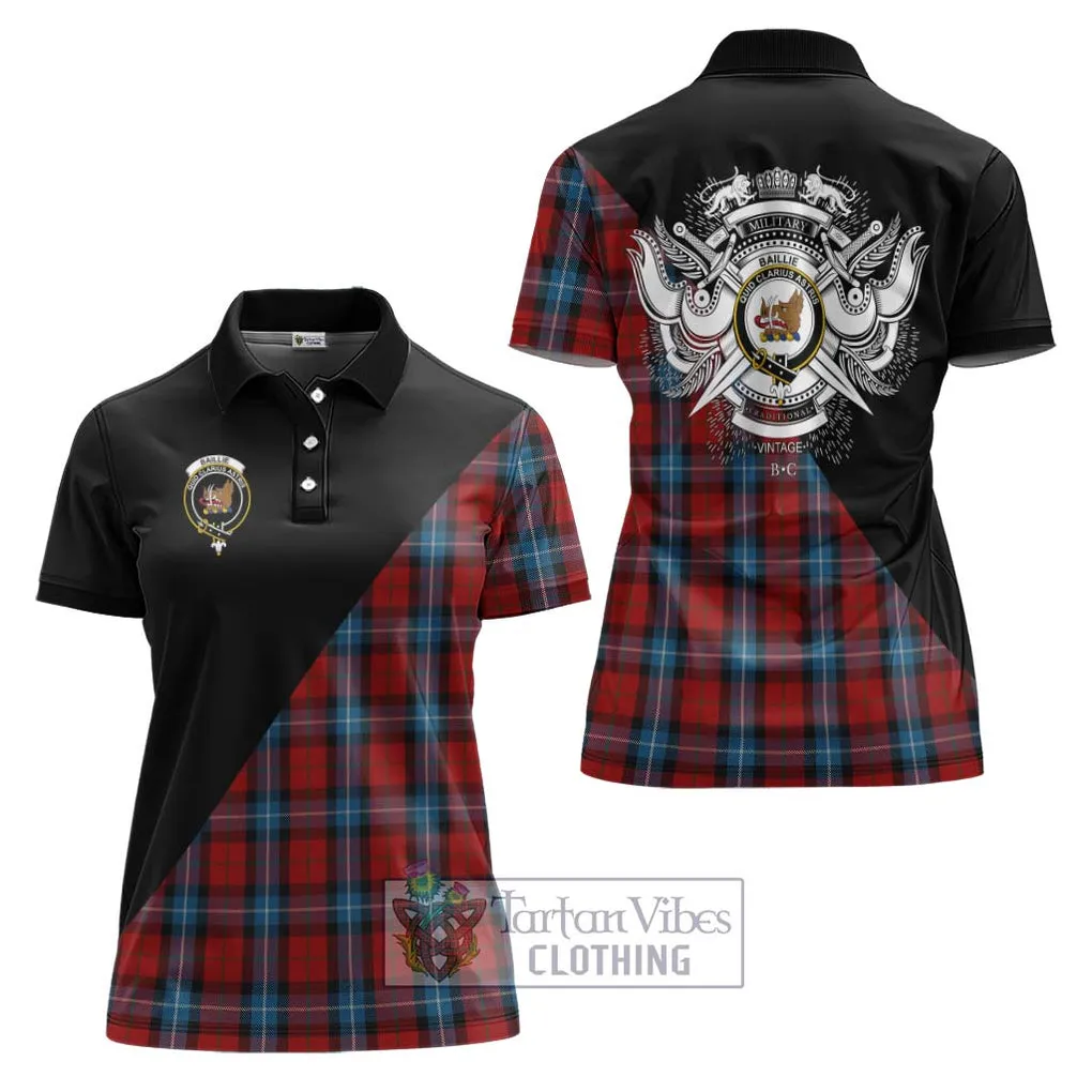 Baillie of Polkemmet Red Tartan Women's Polo Shirt with Family Crest and Military Logo Style