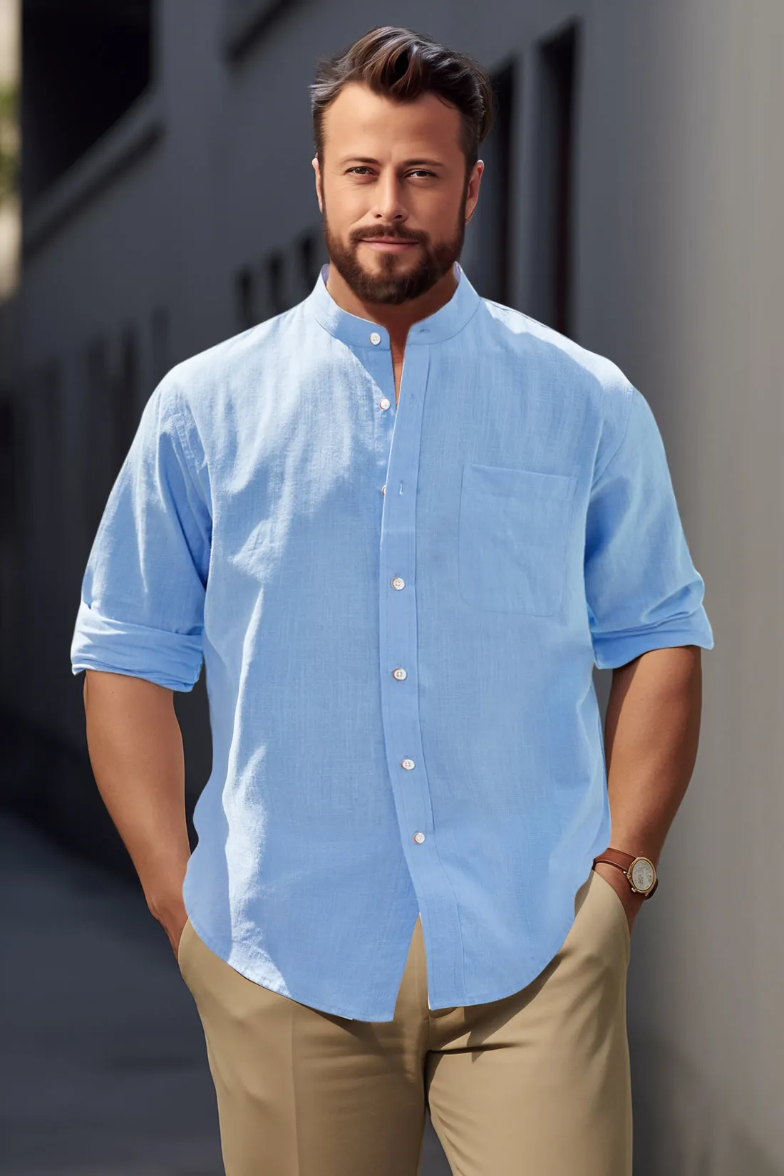 Big & Tall Cotton Linen Henley Shirt Hippie Beach Tops Vacation T Shirts