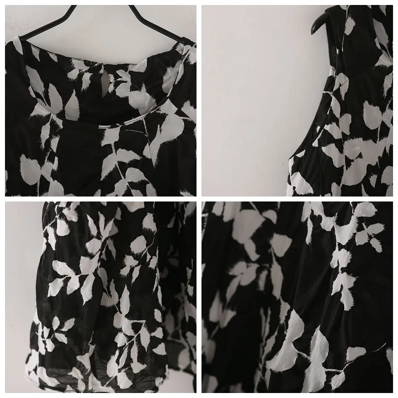 Casual Sleeveless Black Floral Dresses Women Cotton Outfits Q7319
