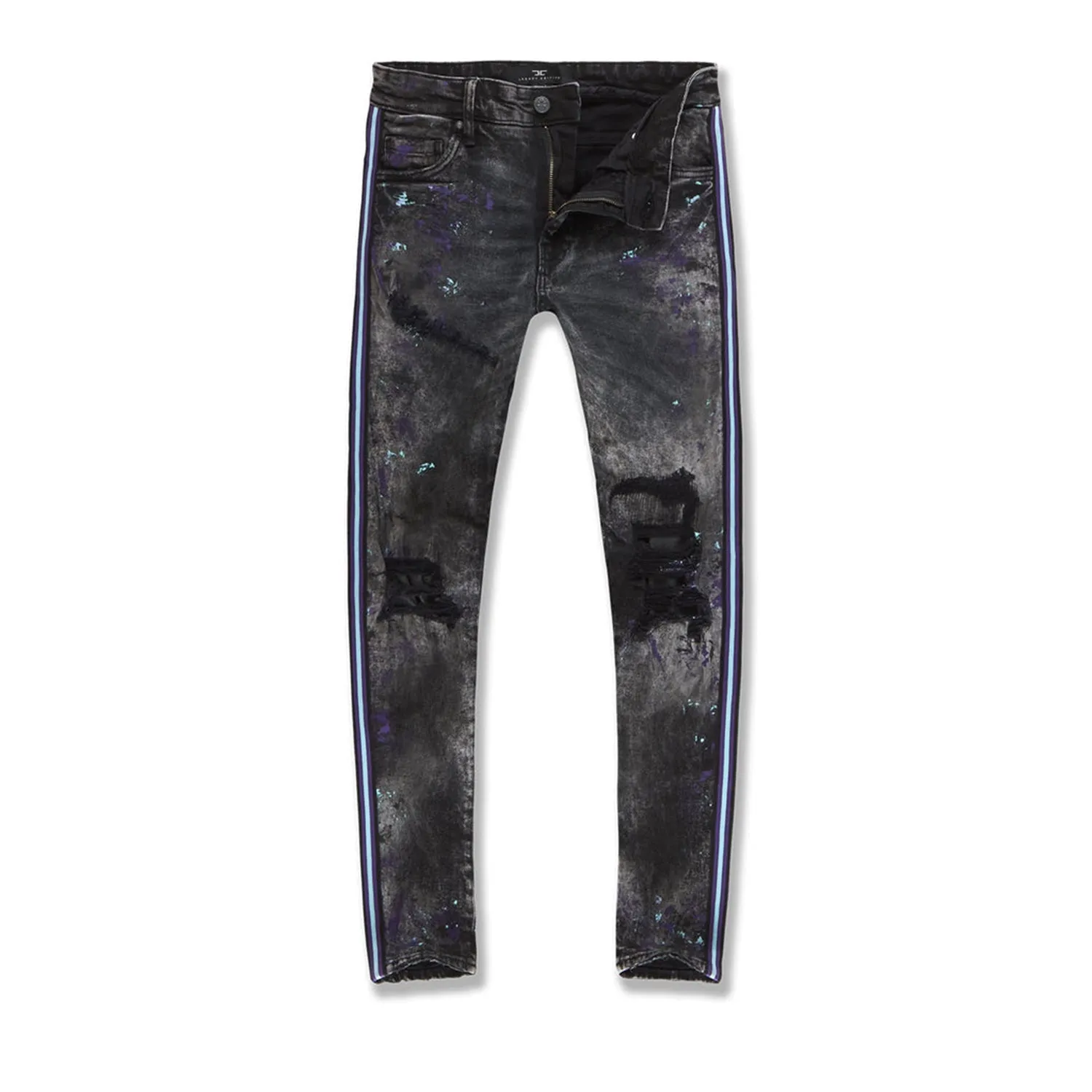 Jordan Craig Men's Sparta Striped Splatter Denim Jeans Dark Raven