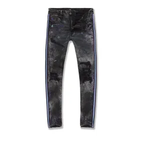Jordan Craig Men's Sparta Striped Splatter Denim Jeans Dark Raven
