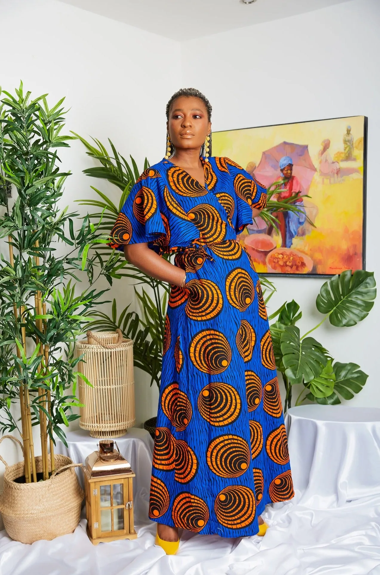 Last Piece African Print Ankara Maxi Wrap Dress - Kwuforo