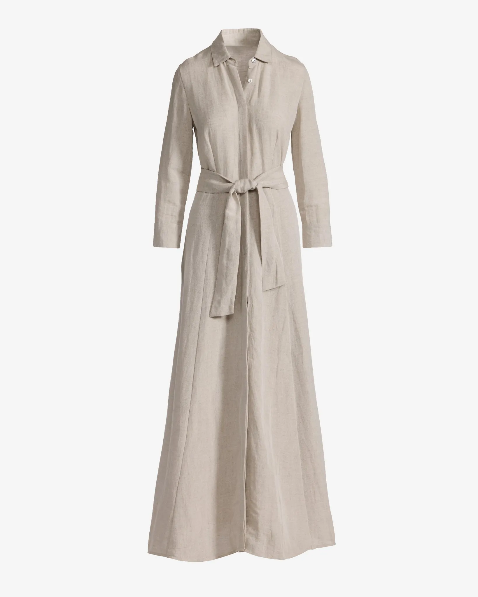 Linen Three Quarter Sleeve Maxi Shirt Dress Flax