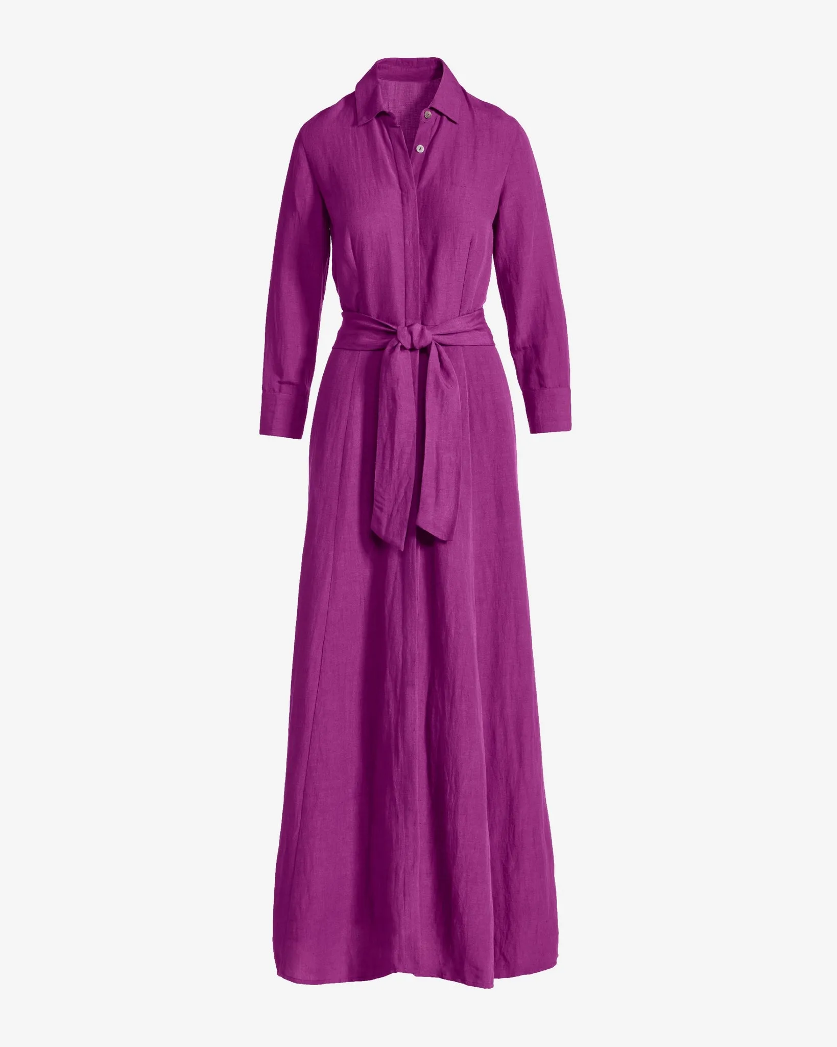 Linen Three Quarter Sleeve Maxi Shirt Dress Hollyhock
