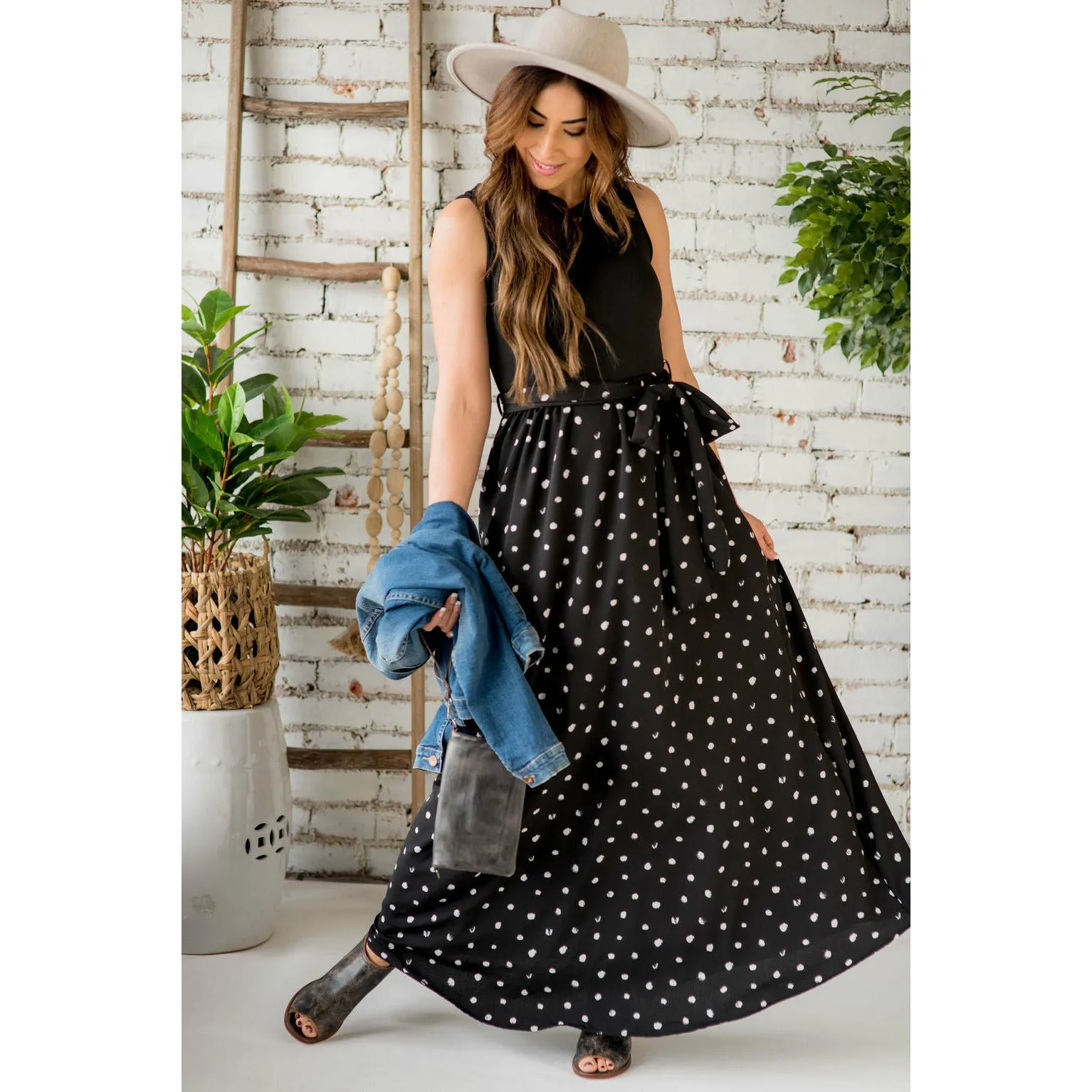 Polka Dot Bow Maxi Dress