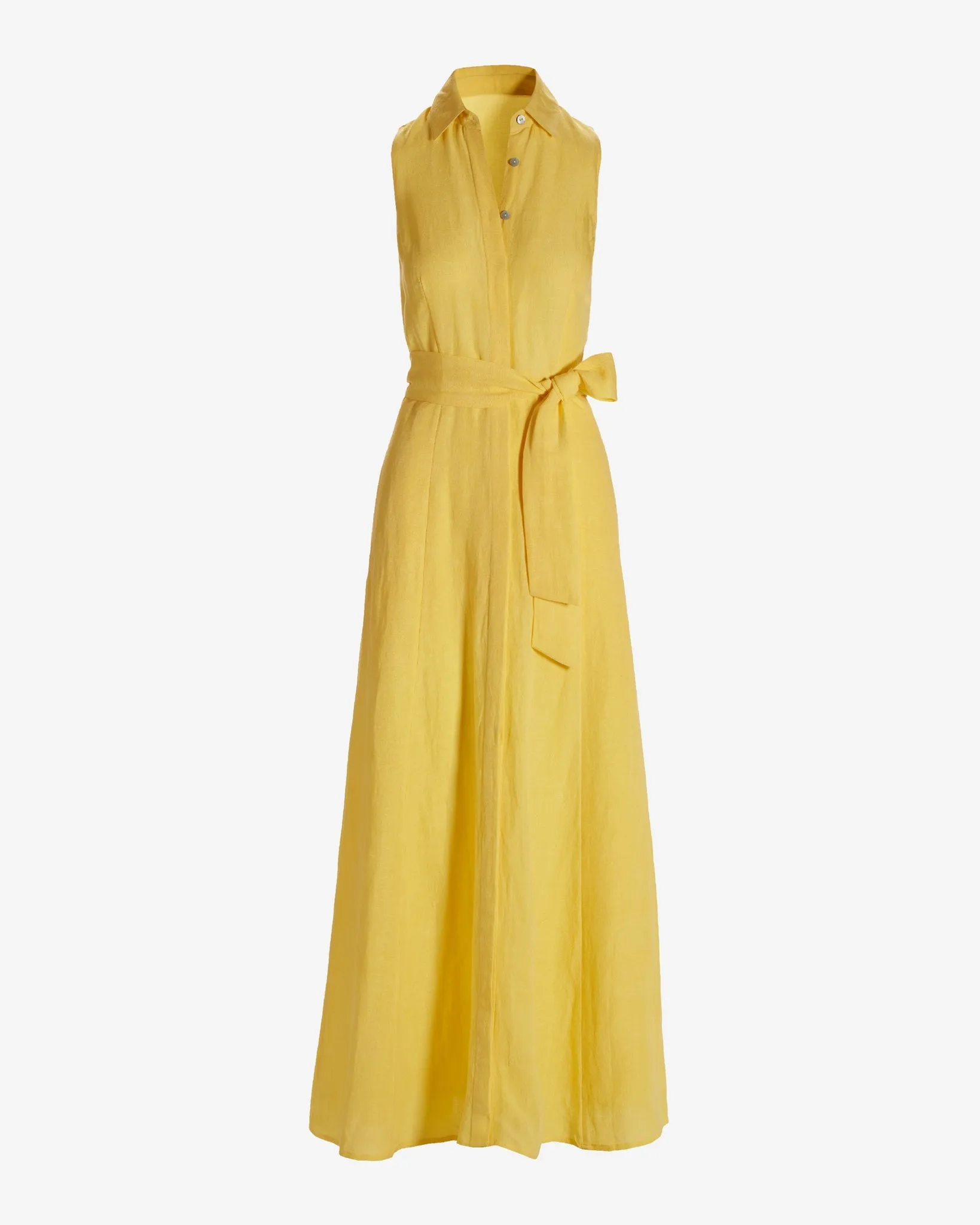 Sleeveless Linen Maxi Shirt Dress Lemon Drop