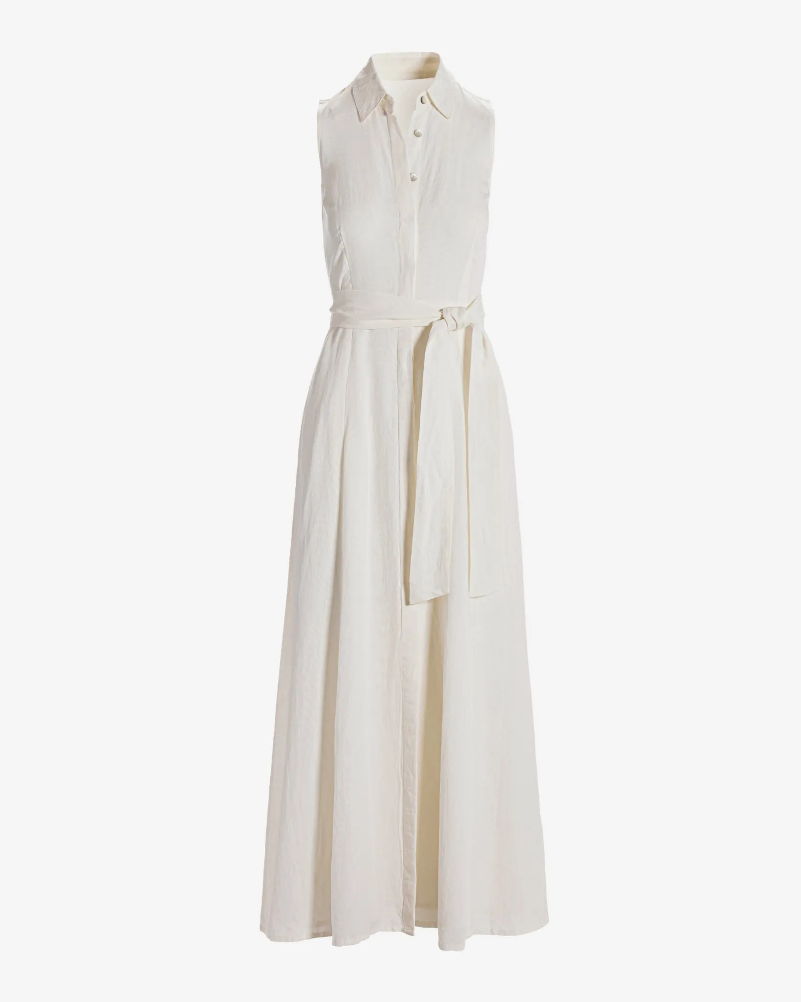 Sleeveless Linen Maxi Shirt Dress Off White