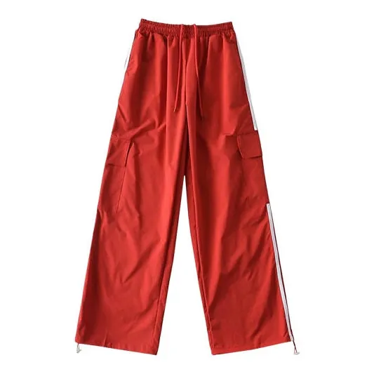 Striped Elastic Waist Red Trouser Suit