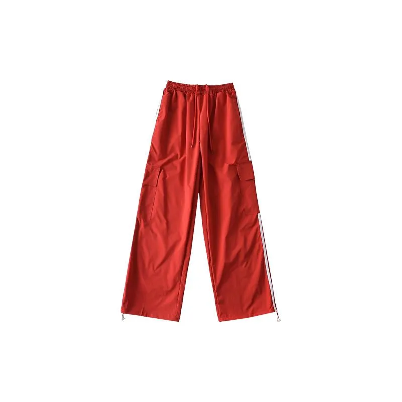 Striped Elastic Waist Red Trouser Suit