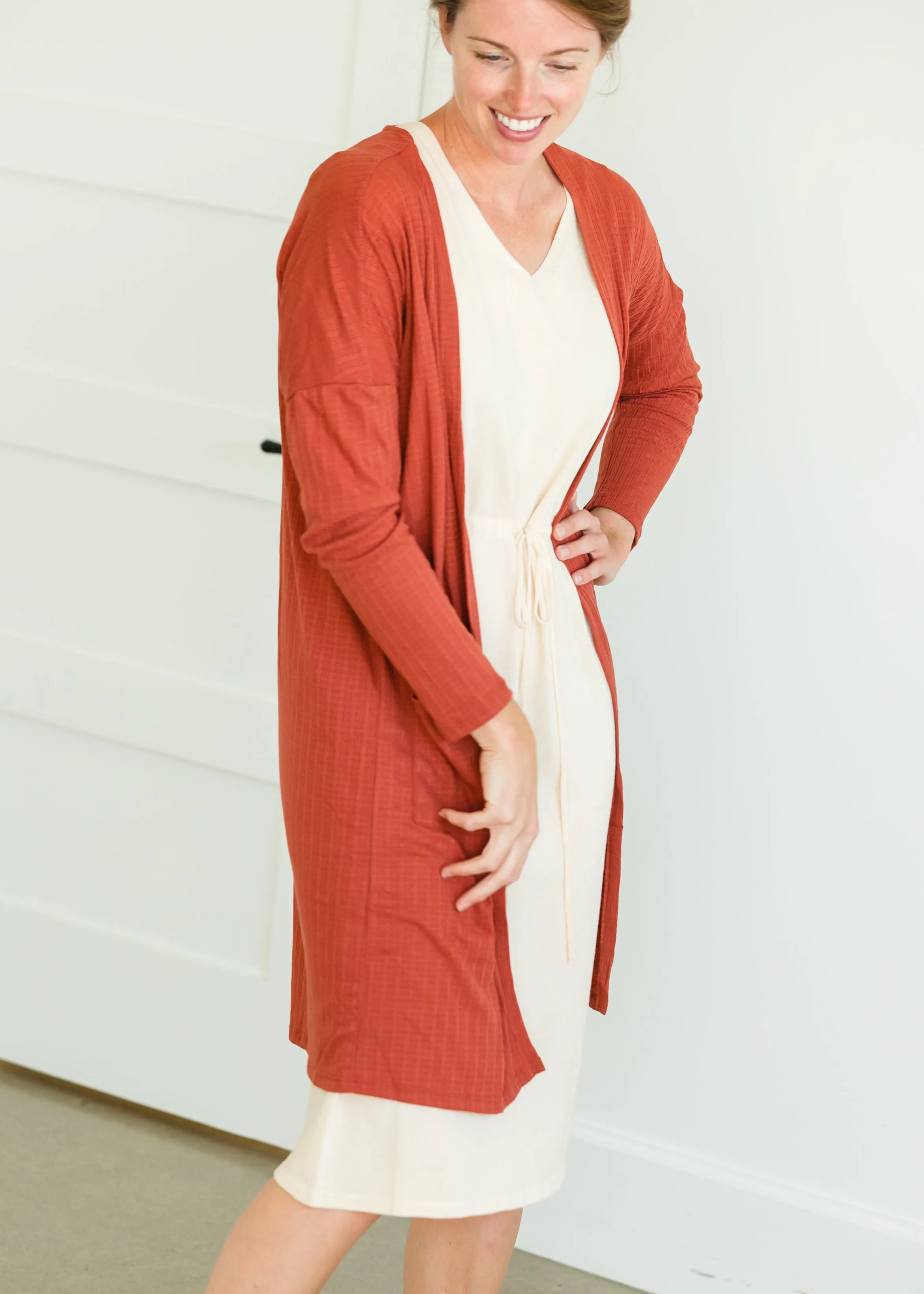 Terracotta Long Dolman Sleeve Rib Knit Cardigan - FINAL SALE