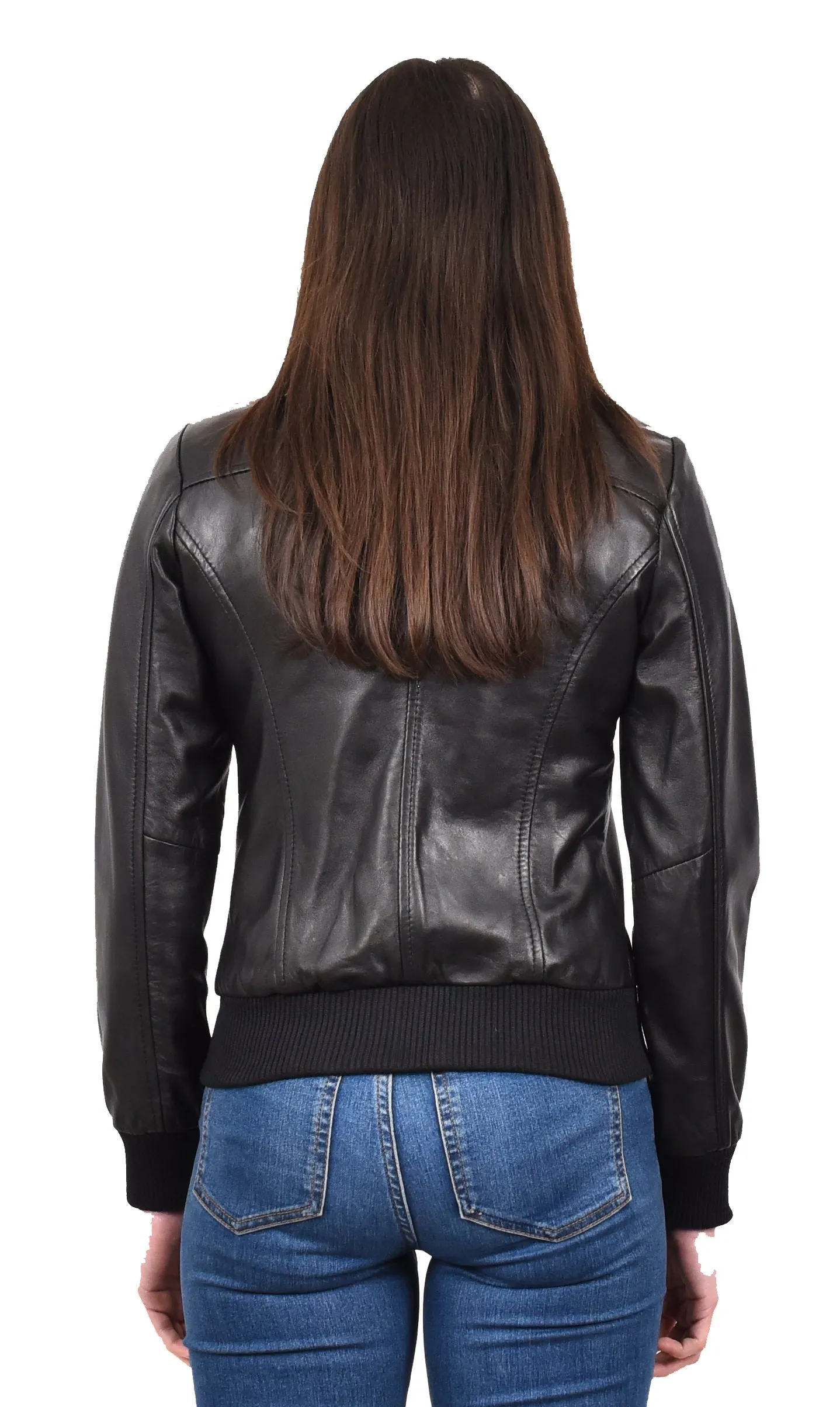 Women's Real Leather Retro 70s 80s Bomber Jacket Black Moxie