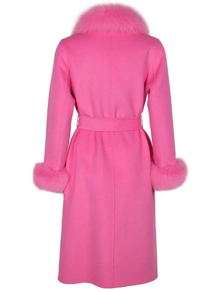 Woolen trench Coat with Fox Fur Collar