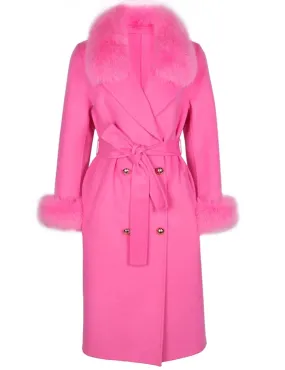 Woolen trench Coat with Fox Fur Collar